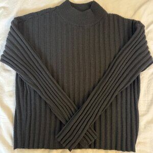 Madewell Ribbed Mockneck Crop Sweater in True Black - XS